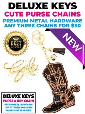 DeLuxe Keys Rhinestone Keychain/Purse Chain COWBOY BOOT BLACK SWIRL